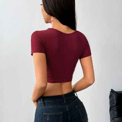 Women Clothing Sexy Purplish Red Slim T shirt Summer Cropped Sexy Top