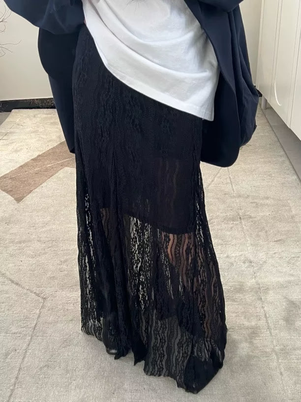 Women Clothing Summer Skirt Office Refined Handmade Lace Jacquard Mesh Skirt Long Skirt - ALZO