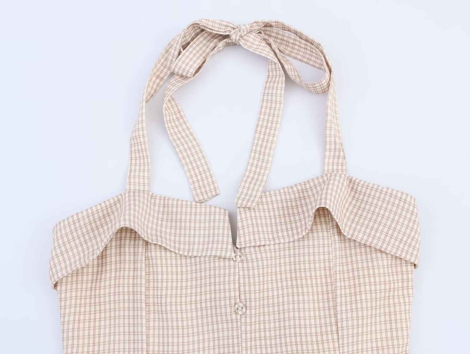 Women Simple Hanging Collar Plaid Sling Dress