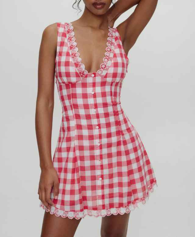 Summer Classic Sexy Sexy Backless Western Short Dress Plaid V neck Halter Slim Fit Waist Trimming Spaghetti Straps Dress