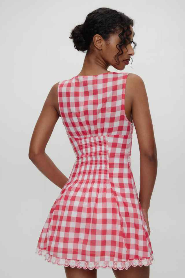 Summer Classic Sexy Sexy Backless Western Short Dress Plaid V neck Halter Slim Fit Waist Trimming Spaghetti Straps Dress