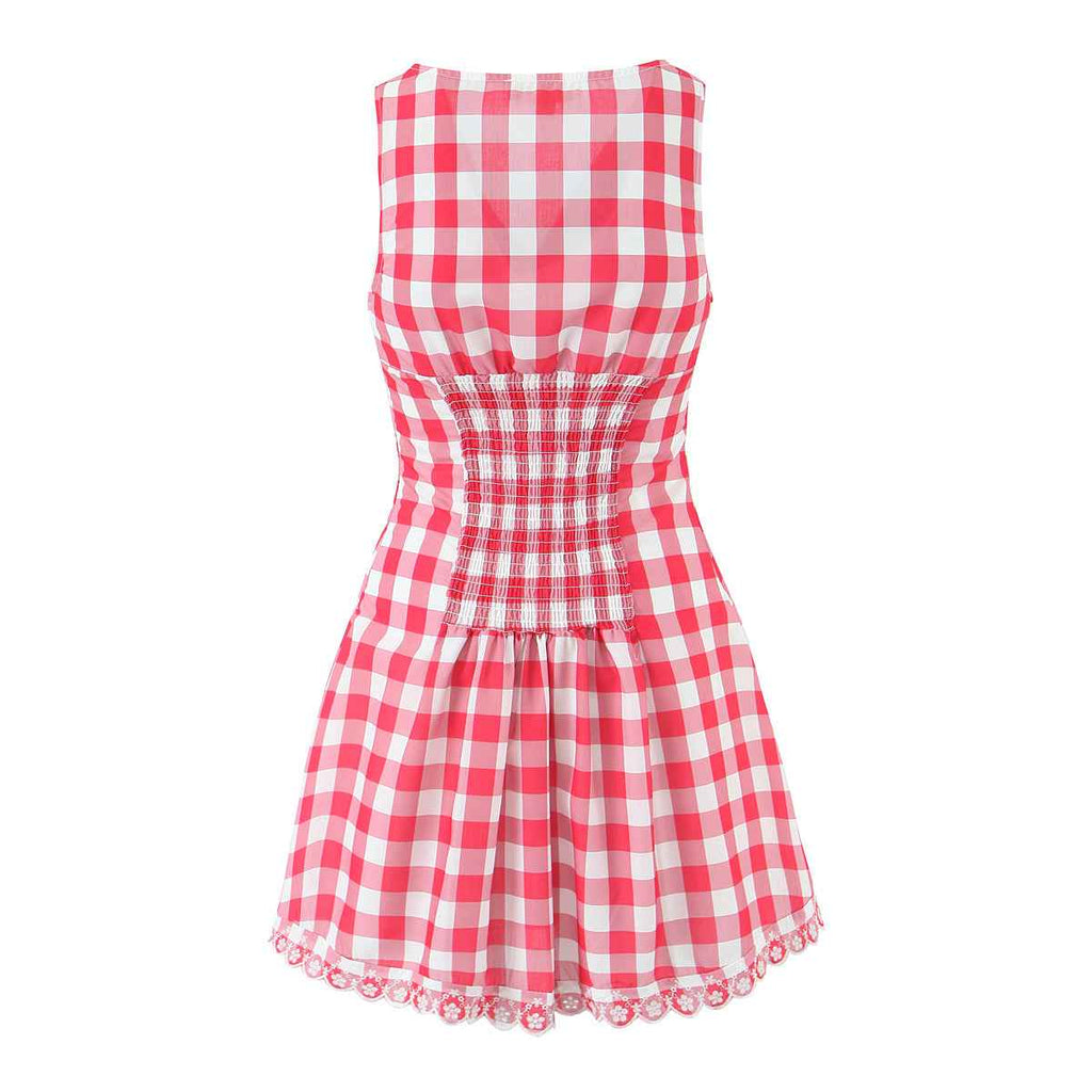 Summer Classic Sexy Sexy Backless Western Short Dress Plaid V neck Halter Slim Fit Waist Trimming Spaghetti Straps Dress