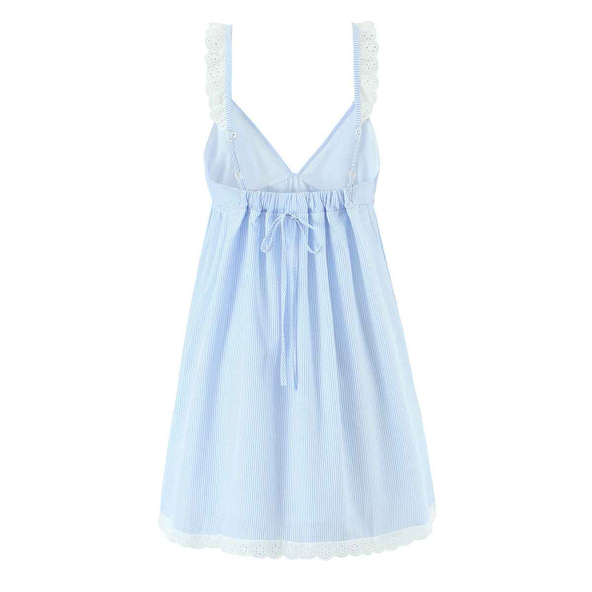 French Sweet Sexy V neck Lace Patchwork Stripes Suspender Lace Vacation Backless Dress