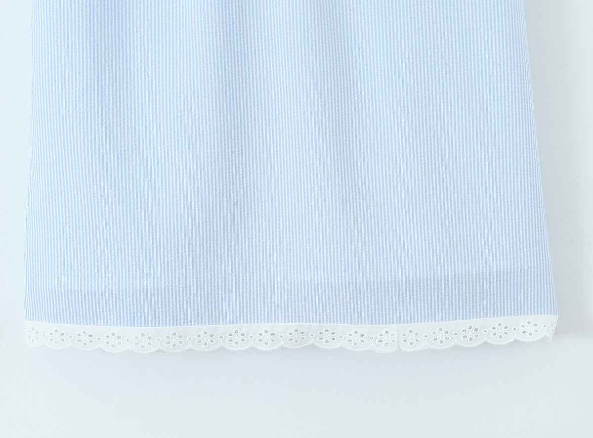 French Sweet Sexy V neck Lace Patchwork Stripes Suspender Lace Vacation Backless Dress