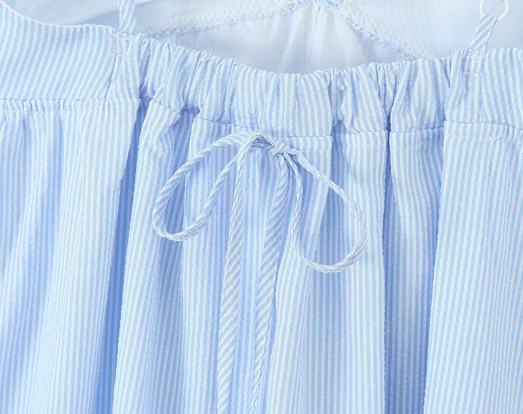French Sweet Sexy V neck Lace Patchwork Stripes Suspender Lace Vacation Backless Dress