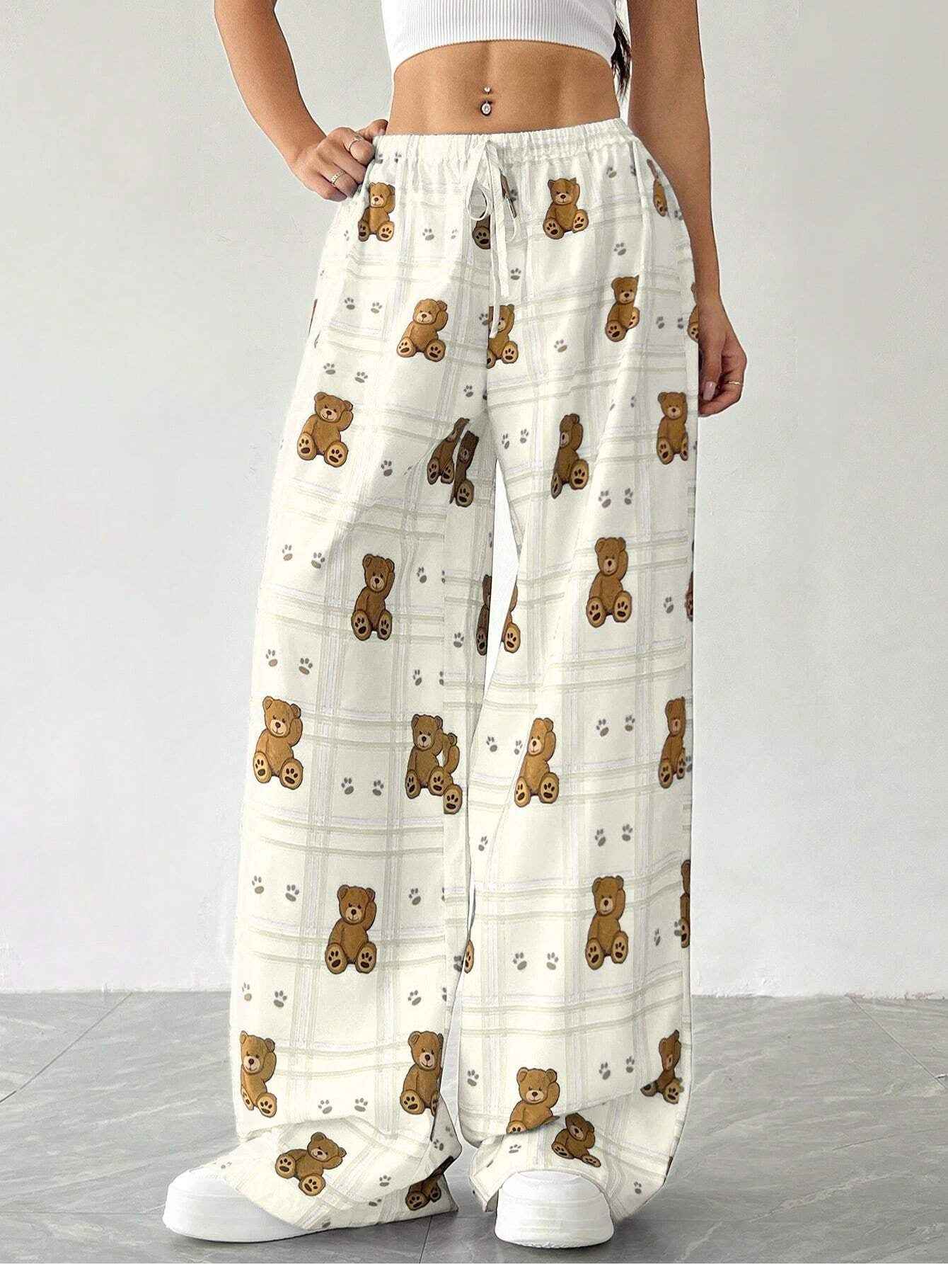 Elastic Waist White Narrow High Grade Wide Leg Pants Printed Straight Loose Thin Women Small Casual Pants