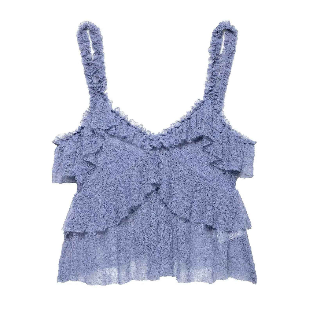 Summer Women Lace Laminated Decoration Sling Top Skirt Two Piece Sets