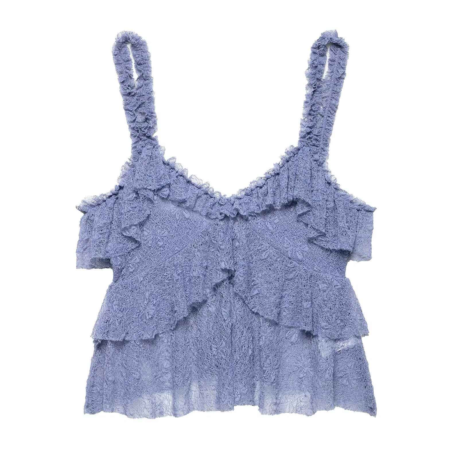 Summer Women Lace Laminated Decoration Sling Top Skirt Two Piece Sets