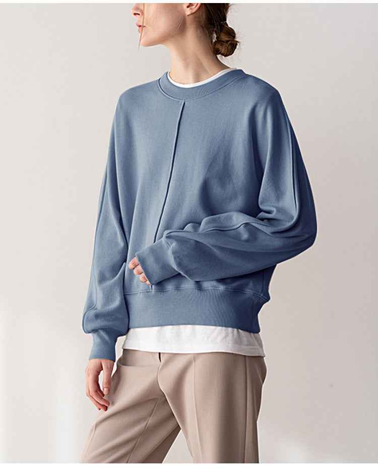 Simple Cotton round Neck Sweatshirt for Women Spring All Matching Pullover Long Sleeve Niche Casual Top Can Be Sent on Behalf