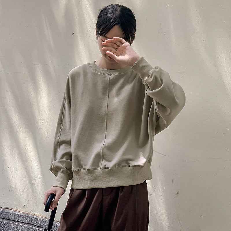 Simple Cotton round Neck Sweatshirt for Women Spring All Matching Pullover Long Sleeve Niche Casual Top Can Be Sent on Behalf