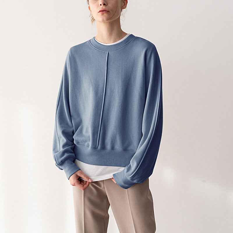Simple Cotton round Neck Sweatshirt for Women Spring All Matching Pullover Long Sleeve Niche Casual Top Can Be Sent on Behalf