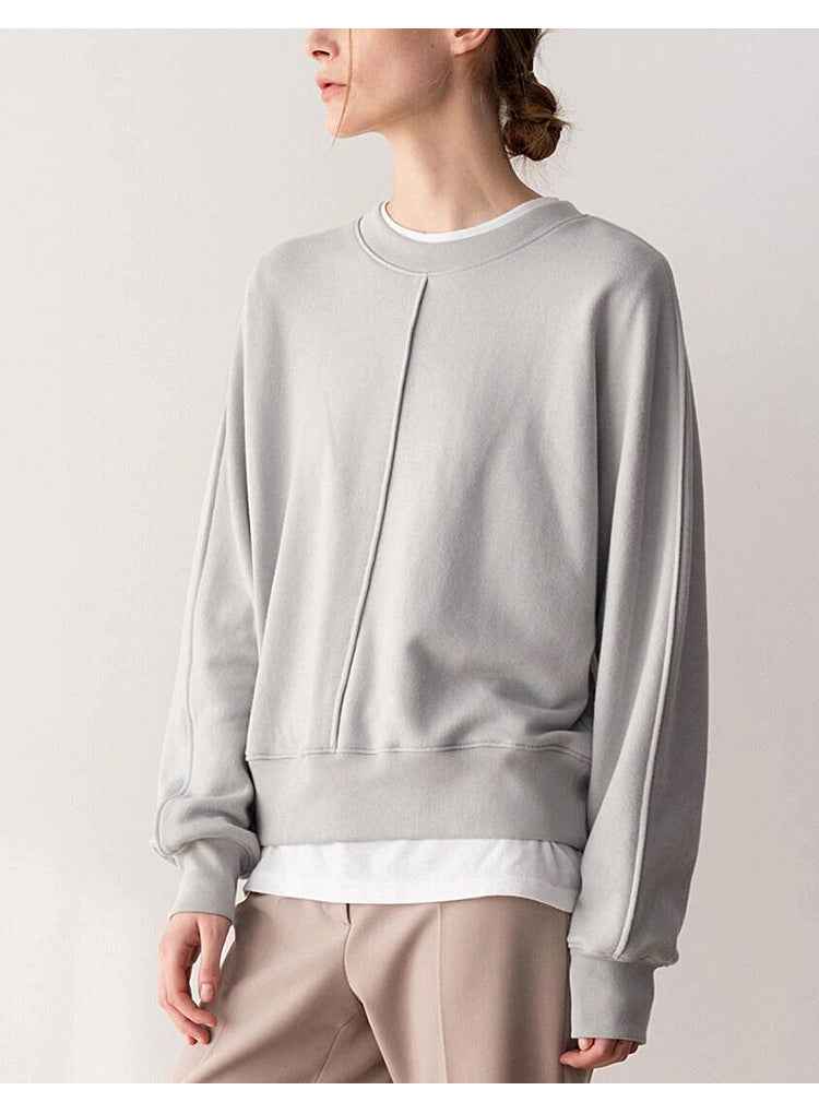 Simple Cotton round Neck Sweatshirt for Women Spring All Matching Pullover Long Sleeve Niche Casual Top Can Be Sent on Behalf