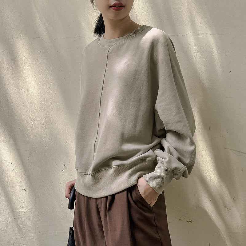 Simple Cotton round Neck Sweatshirt for Women Spring All Matching Pullover Long Sleeve Niche Casual Top Can Be Sent on Behalf
