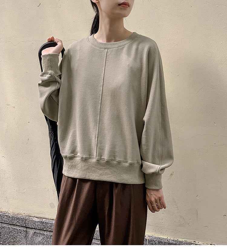 Simple Cotton round Neck Sweatshirt for Women Spring All Matching Pullover Long Sleeve Niche Casual Top Can Be Sent on Behalf
