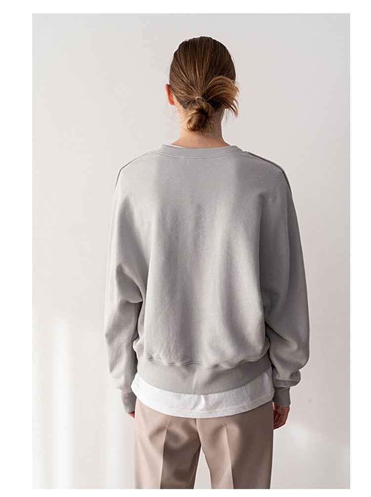 Simple Cotton round Neck Sweatshirt for Women Spring All Matching Pullover Long Sleeve Niche Casual Top Can Be Sent on Behalf