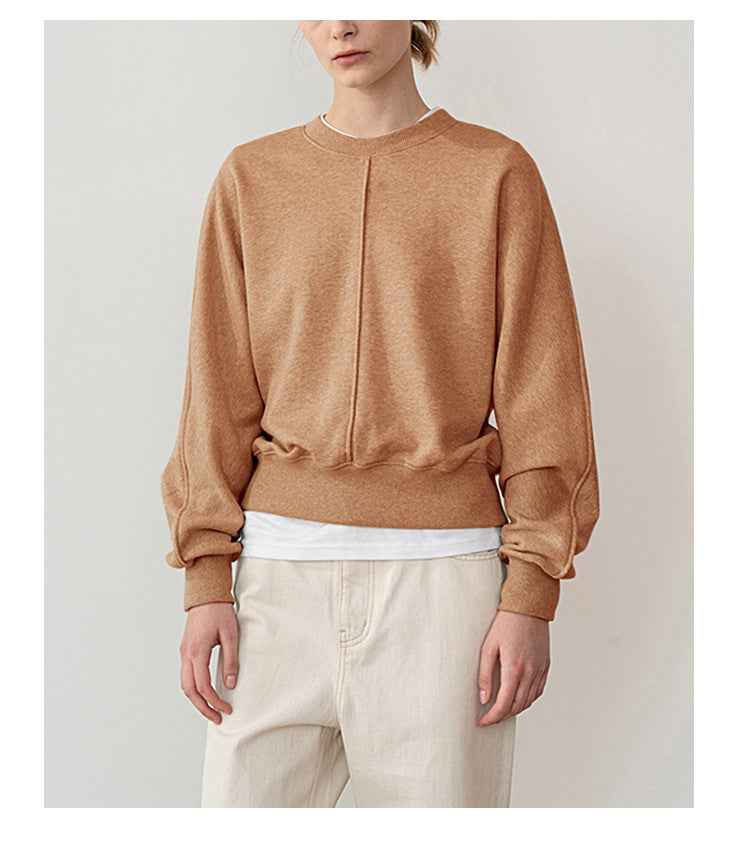 Simple Cotton round Neck Sweatshirt for Women Spring All Matching Pullover Long Sleeve Niche Casual Top Can Be Sent on Behalf