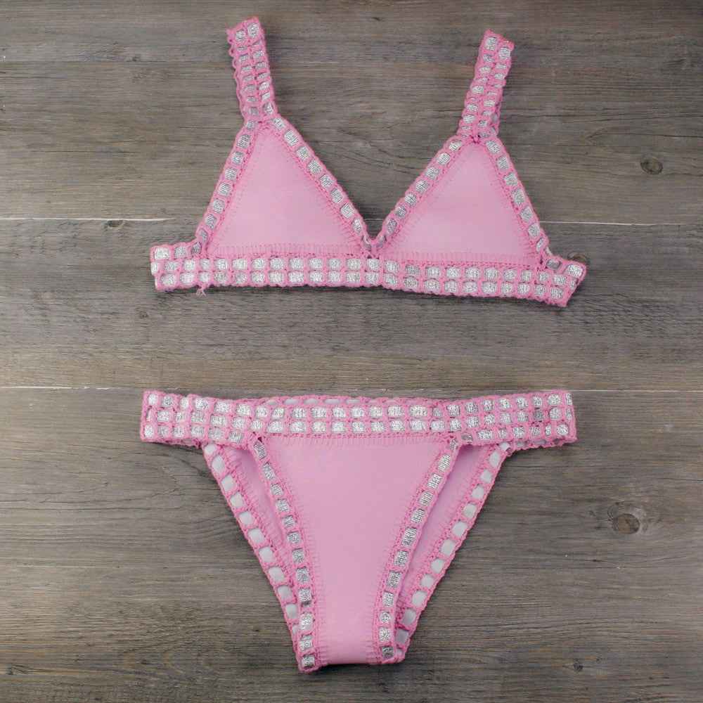 Hand Crocheted Bikini Knitted Stitching Swimsuit Set