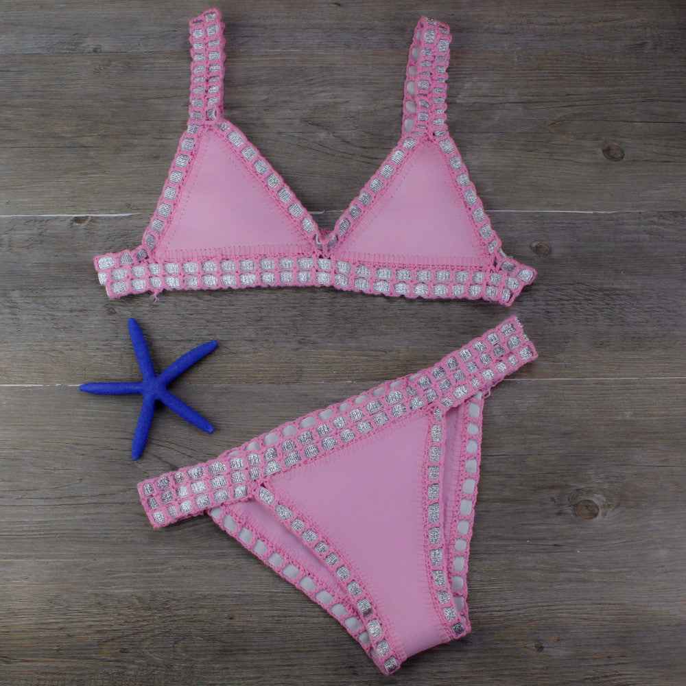 Hand Crocheted Bikini Knitted Stitching Swimsuit Set