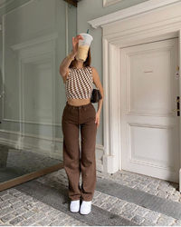 High Waist Straight Loose Brown Denim Trousers Draping Chocolate Street sexy Sneakers Pants Women Clothing - ALZO