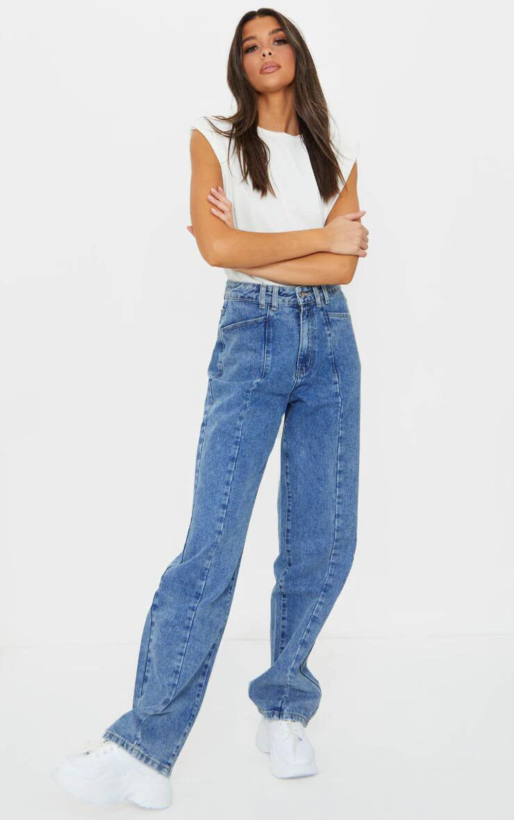 Women Clothing High Waist Light Blue Loose Straight Drooping Denim Pants Daddy Tappered Pants Harem sexy Sneakers Pants - ALZO
