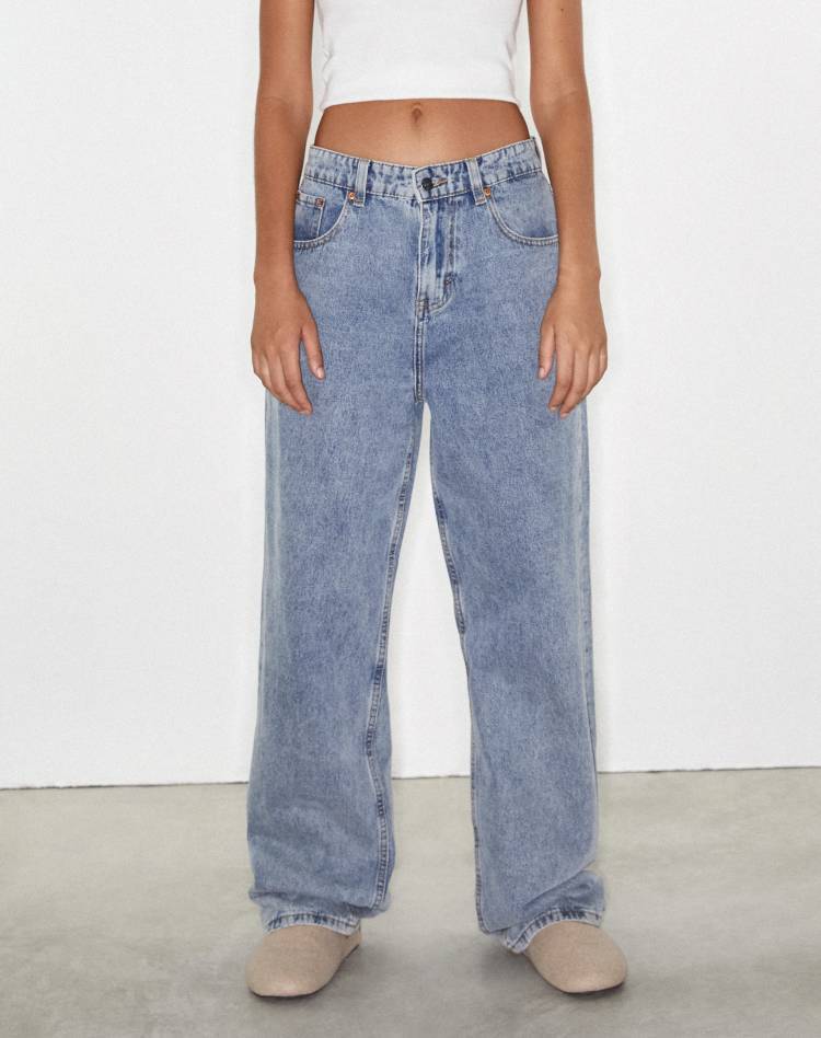 Women Clothing High Waist Loose Straight-Leg Denim Trousers Washed Stone-Washed Indigo Pull down Accumulation Street Wide-Leg Jeans - ALZO