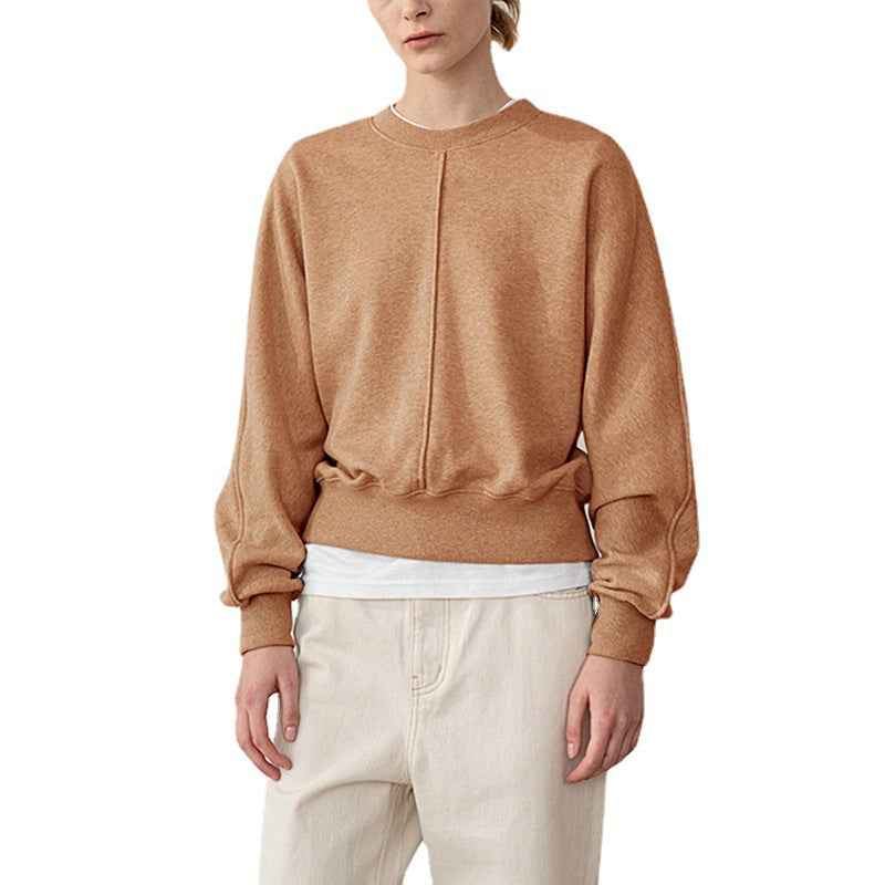 Simple Cotton round Neck Sweatshirt for Women Spring All Matching Pullover Long Sleeve Niche Casual Top Can Be Sent on Behalf
