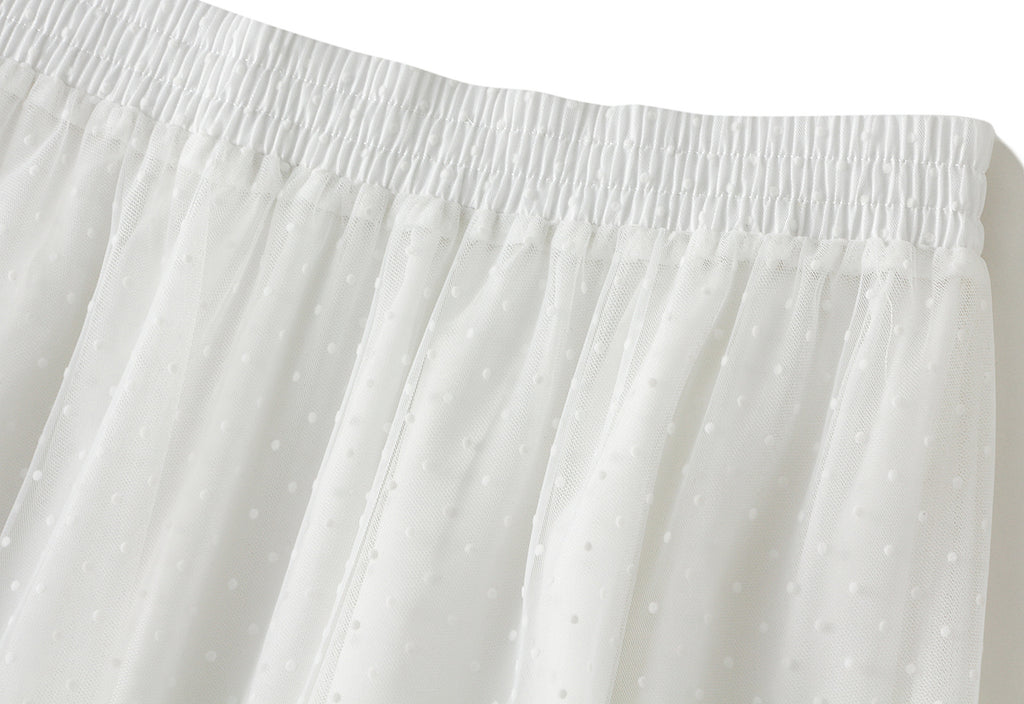 Gentle Super Fairy Lace Stringy Selvedge Mesh Polka Dot Skirt Women Spring High Waist A line Pettiskirt - ALZO