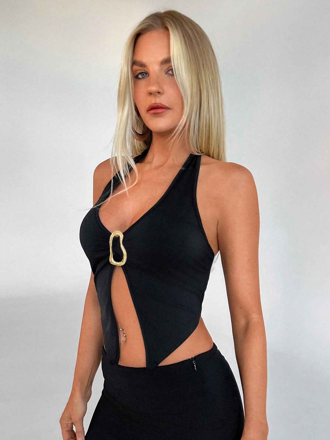 Spring Summer Women Clothing Sexy Sexy Halter Vest Short Slim Fit Backless Top