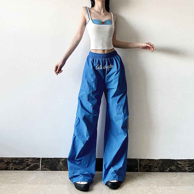 Street Neckline Color Matching Slim Camisole Trousers Two Piece Set Sexy Loose Slimming Sports