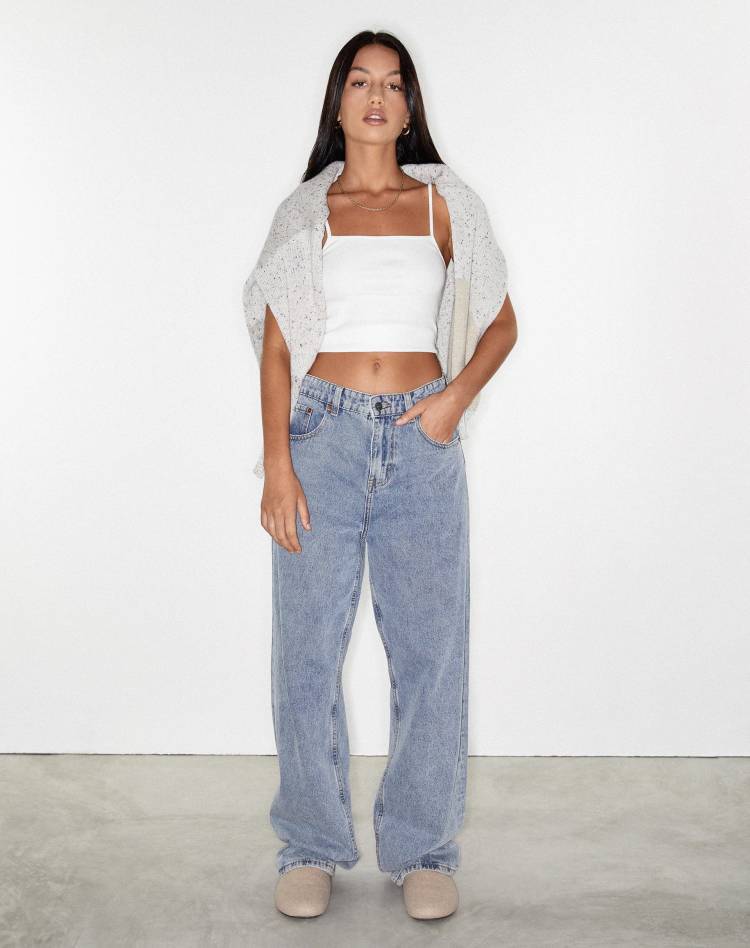 Women Clothing High Waist Loose Straight-Leg Denim Trousers Washed Stone-Washed Indigo Pull down Accumulation Street Wide-Leg Jeans - ALZO
