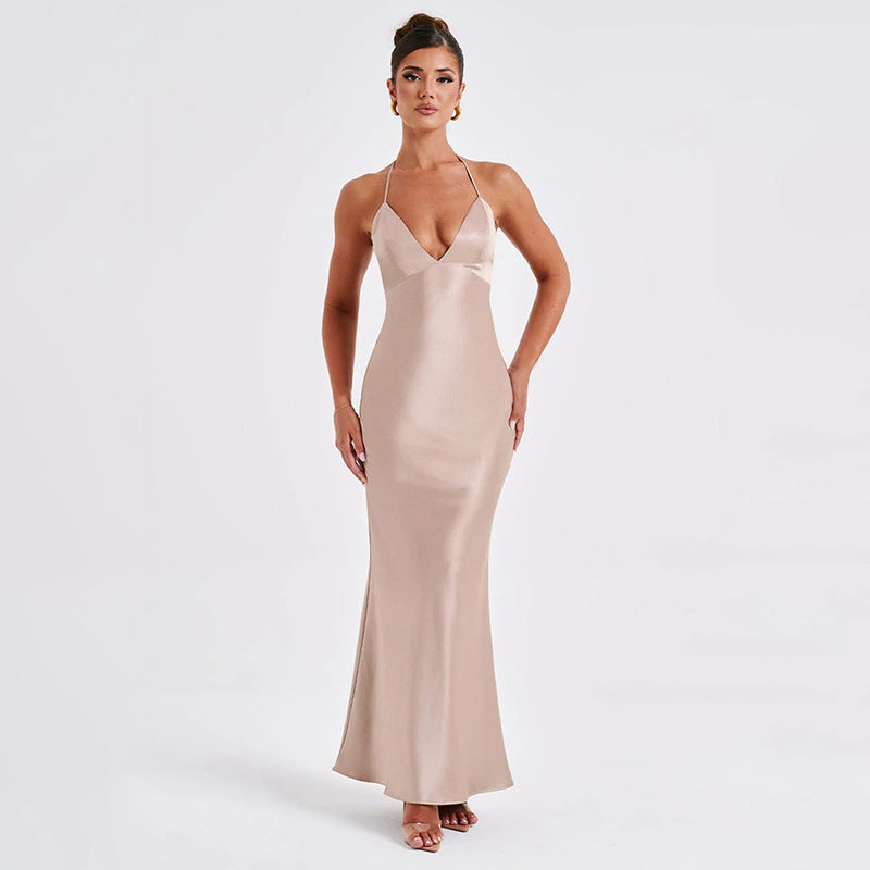 Arrival Dress Sexy V neck Backless Long Slim Camisole Gown Dress - ALZO