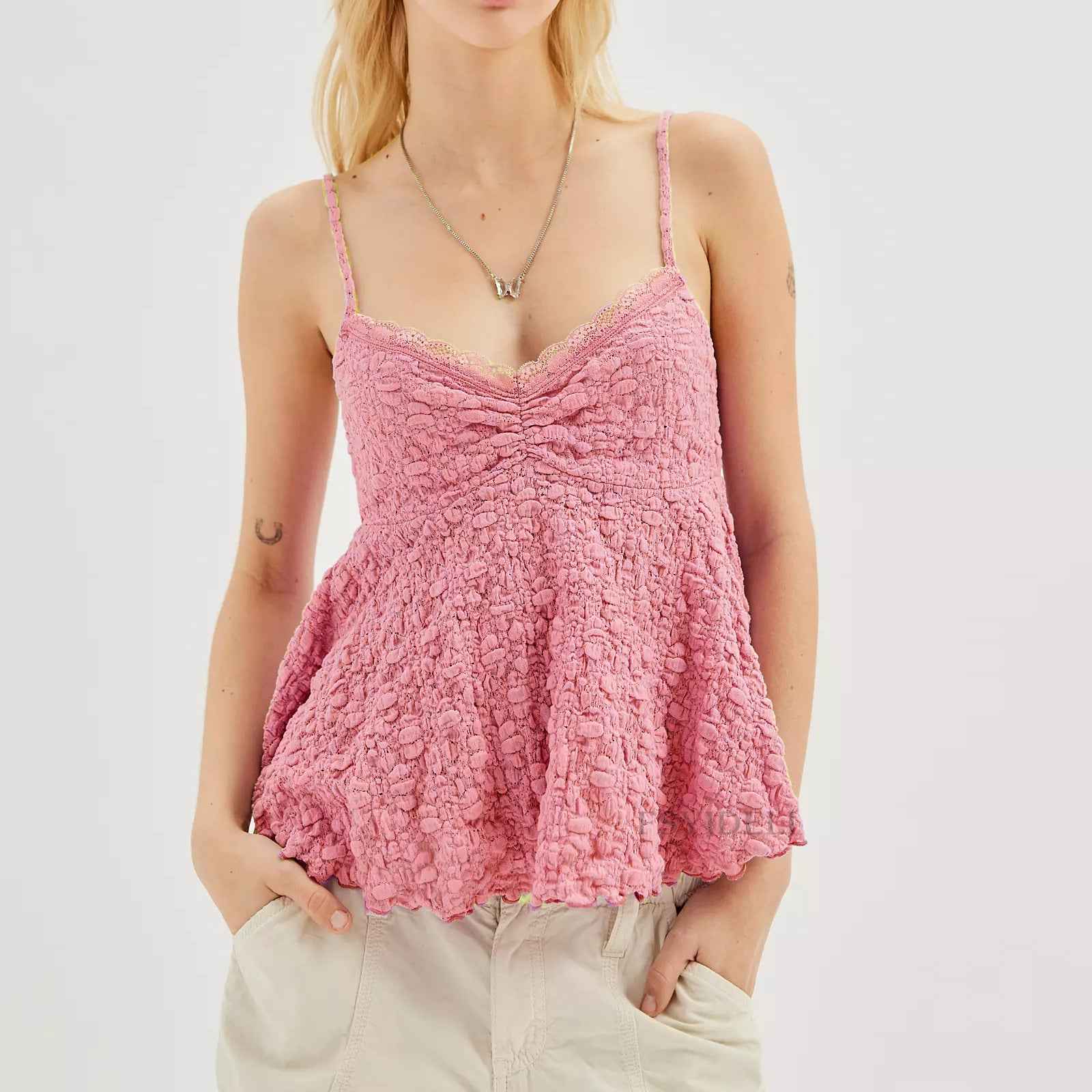 Camisole Summer V Neck Hollow Out Cutout Lace Sexy Suspenders Backless Blouse Women