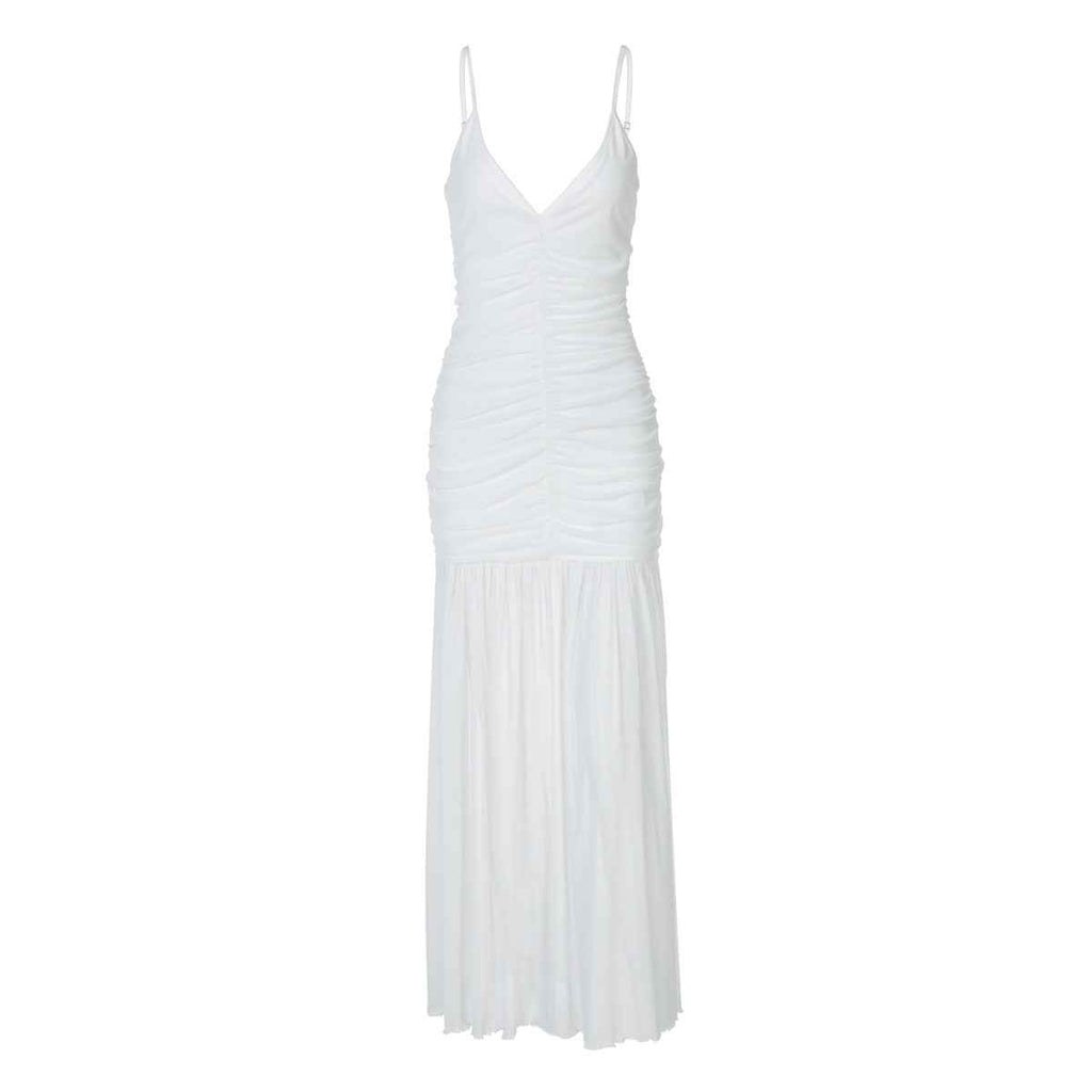 Summer Women Clothing V neck Brace Sexy Mesh Stitching Pleated Slim Fit Dress