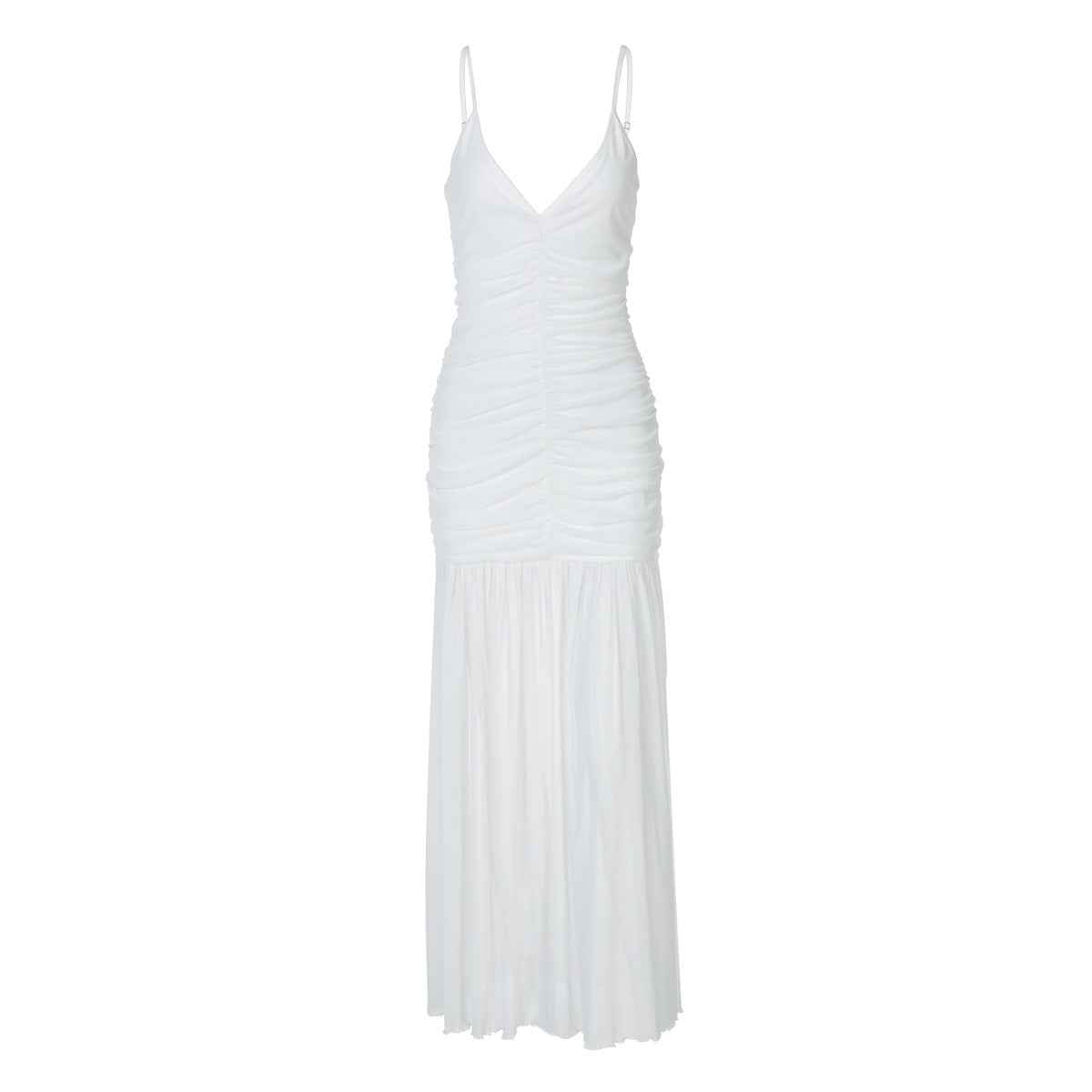 Summer Women Clothing V neck Brace Sexy Mesh Stitching Pleated Slim Fit Dress
