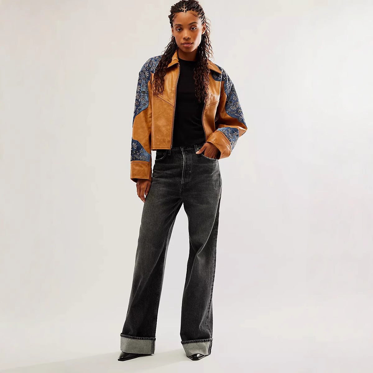 Retro High Waist Slimming Straight Casual Wide Leg Loose Washed Design Jeans - ALZO