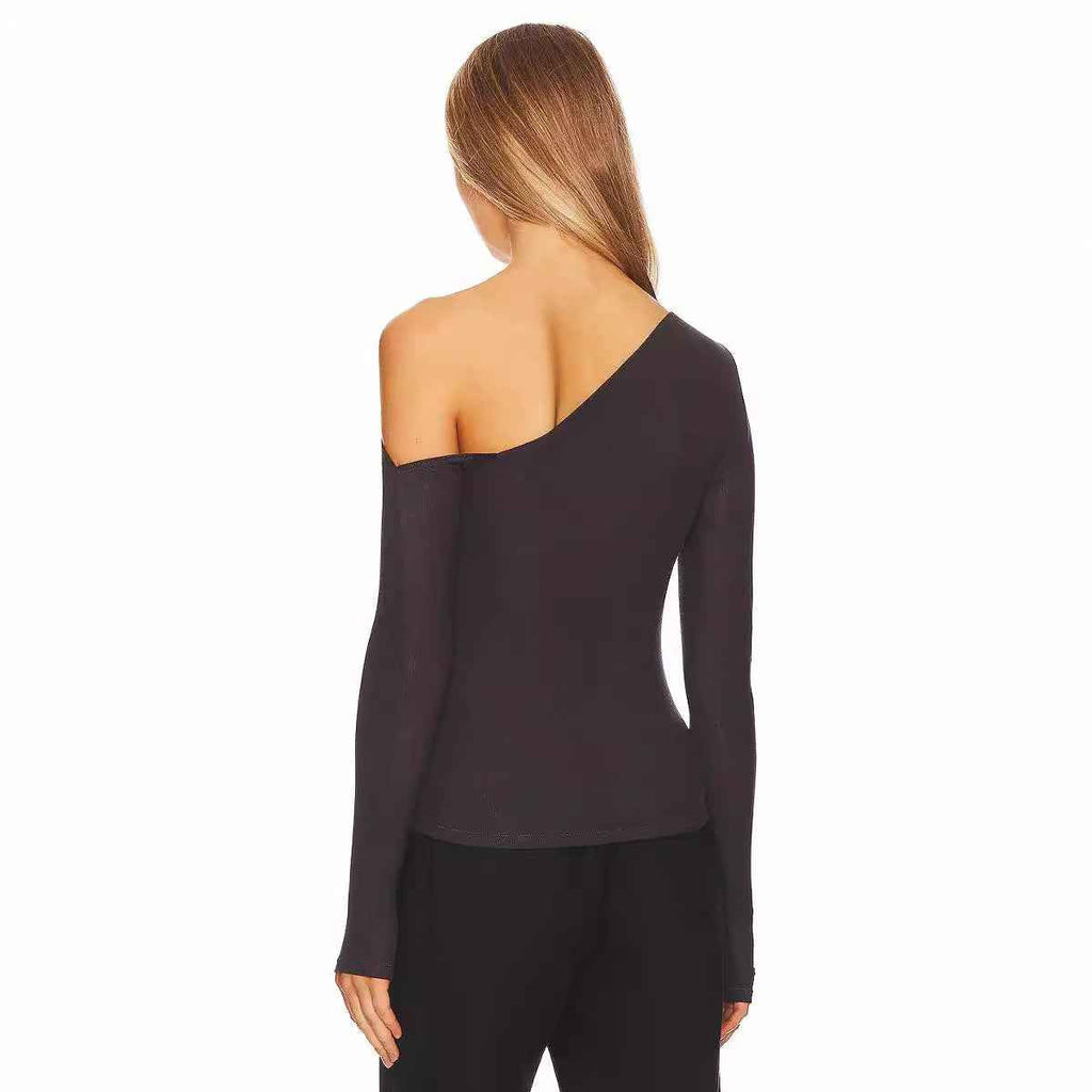 Slant Shoulder T shirt Shein Popular Slim Slimming Thumb Hole Long Sleeve Top Fall Women Clothing