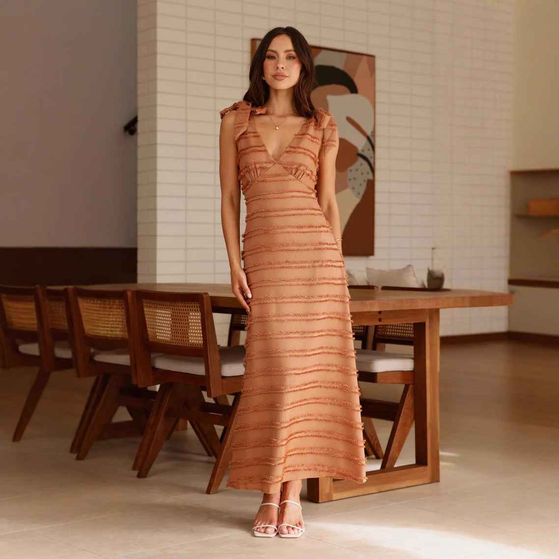 Summer French Retro Gentle Elegant V neck Texture Dress