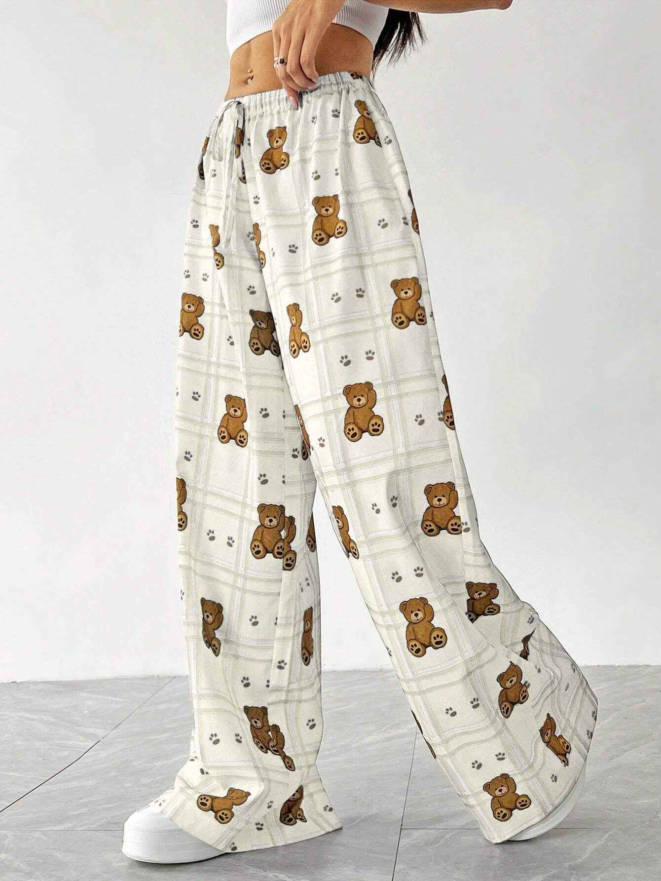 Elastic Waist White Narrow High Grade Wide Leg Pants Printed Straight Loose Thin Women Small Casual Pants