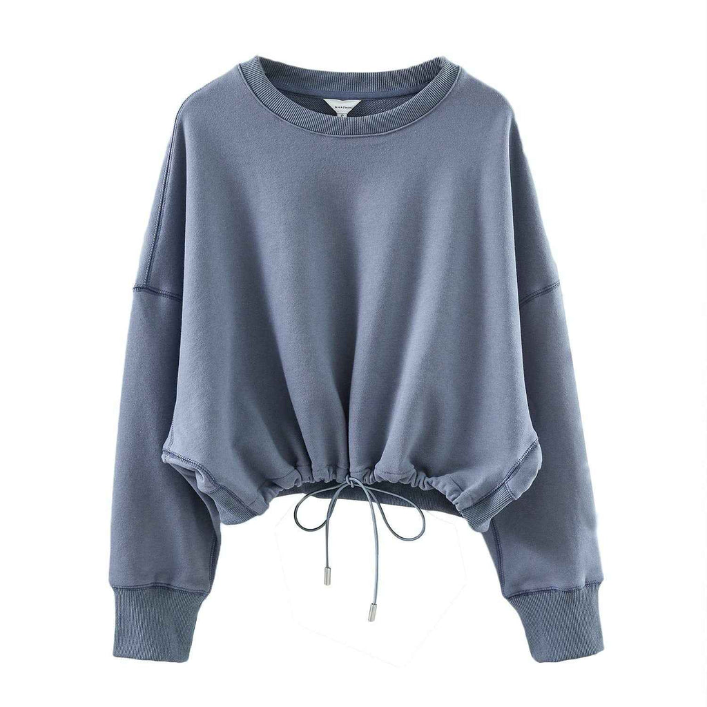 Short Sweatshirt for Women Spring Drawstring Waist Tight Design Loose Casual Running Sports Pullover Top