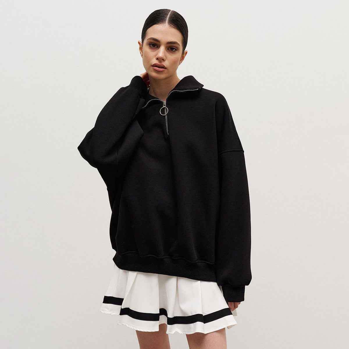 Collared Sweatshirt Autumn Winter Women Unisex Street Loose Lapels Zipper Sweatshirt
