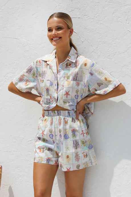 Spring Summer Printed Casual Shirt Shorts Two Piece Sets Office