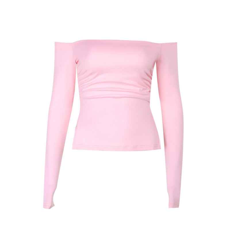 Autumn Casual Wild off Shoulder Double Fork Swing Long Sleeve Top