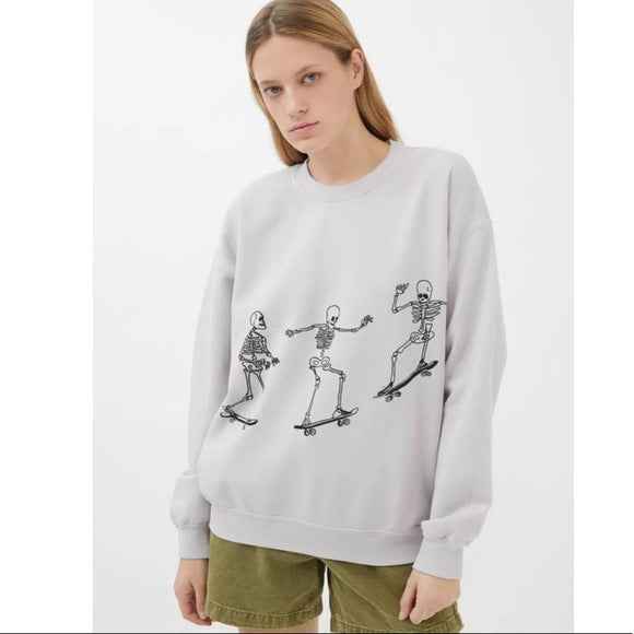 Autumn Winter Women Wear Long Sleeve Solid Color Skull Skateboard Printing Loose Casual Long Sleeves