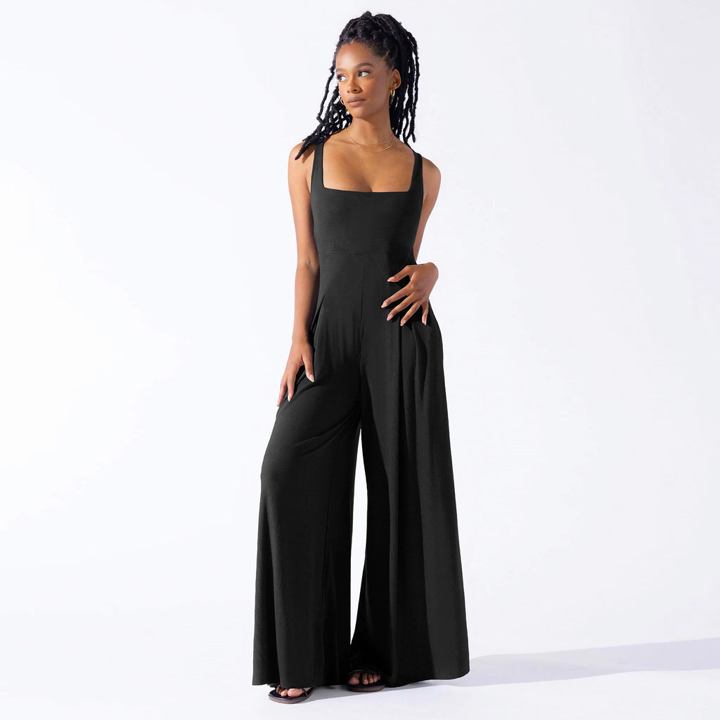 Casual Knitted Sexy Sling Wide Leg Jumpsuit Summer Women Clothing - ALZO