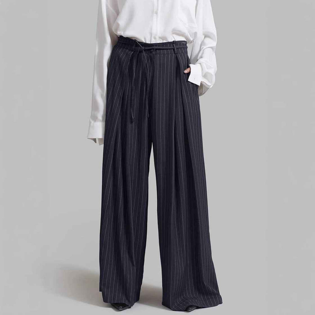 High Waist Striped Loose Drooping Casual Work Pant Autumn Winter Trousers Women