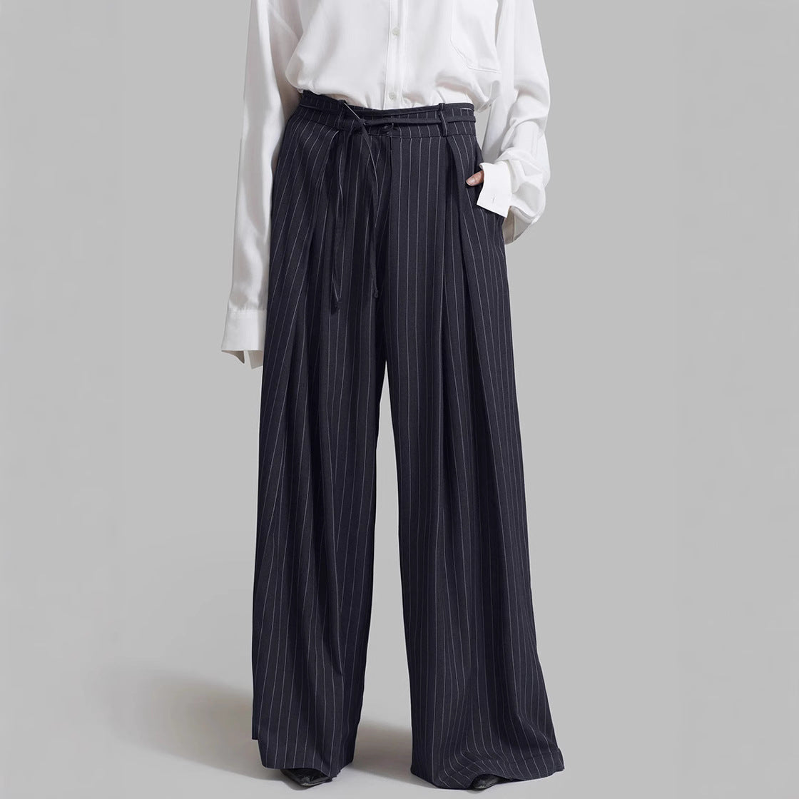 High Waist Striped Loose Drooping Casual Work Pant Autumn Winter Trousers Women - ALZO