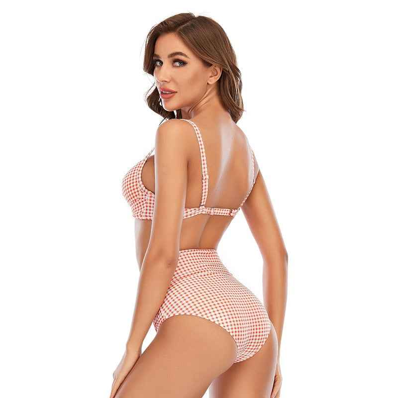 Women Bikini Multicolor Plaid Push Up Split Swimsuit Beach Vacation Swimsuit