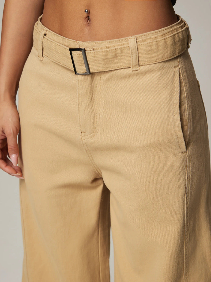 Spring Casual Straight Leg Pants Women Jeans Women Wide Leg Pants with Belt Jeans Women - ALZO