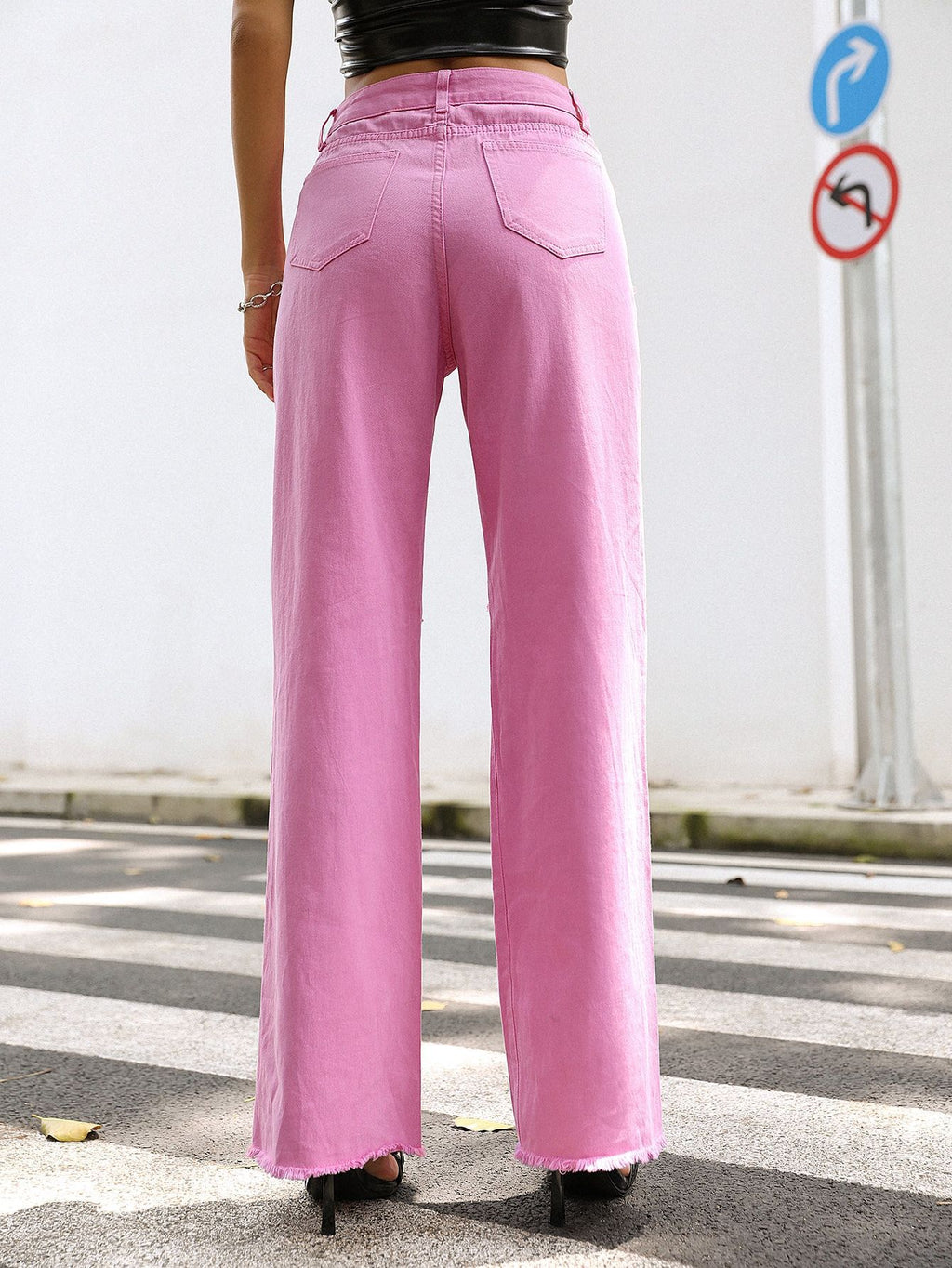 Women Clothing Holes Straight Loose Wide Leg Pants Spring Summer - ALZO