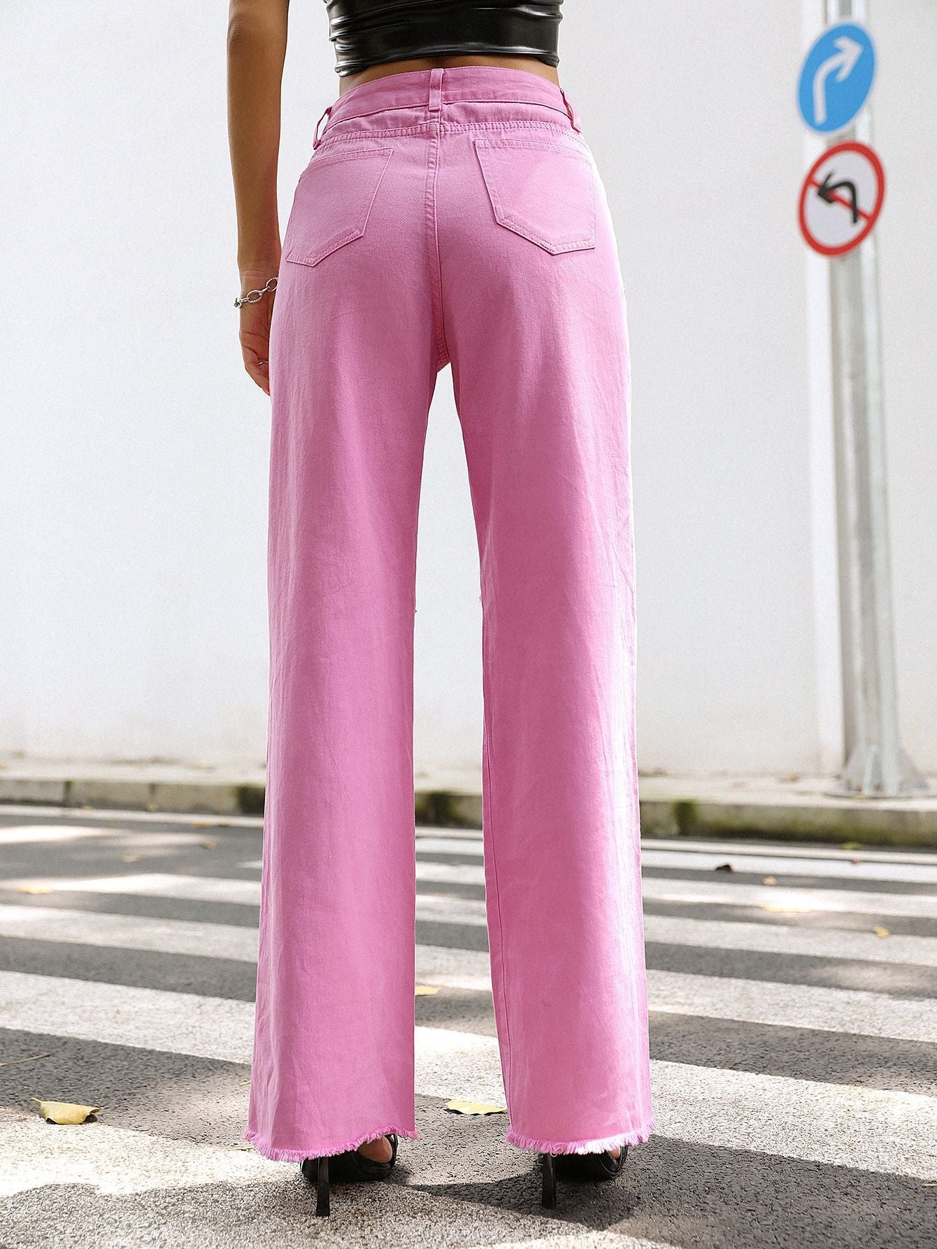 Women Clothing Holes Straight Loose Wide Leg Pants Spring Summer - ALZO